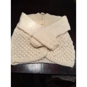 Vintage Handmade in Italy Mohair Wool Cardigan Sweater-Cream Popcorn-M